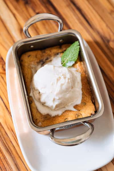 Chocolate Chip Cookie Baked in a Skillet & Vanilla Bean Ice Cream