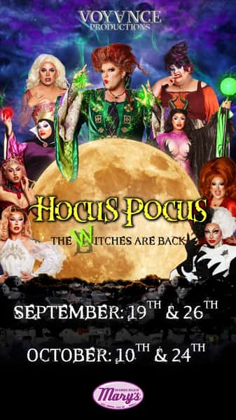 Pictures of drag queens in halloween attire, along with event info/dates