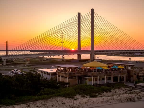 cable bridge at sunset