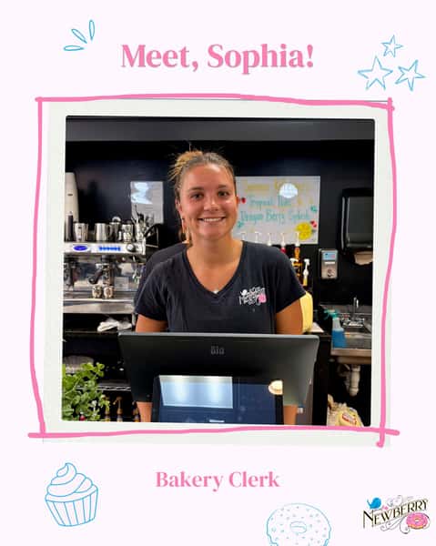 Meet Sophia! She’s been working at Newberry for about 3 years as a bakery clerk🌷🍩 Say hi next time you’re in :)