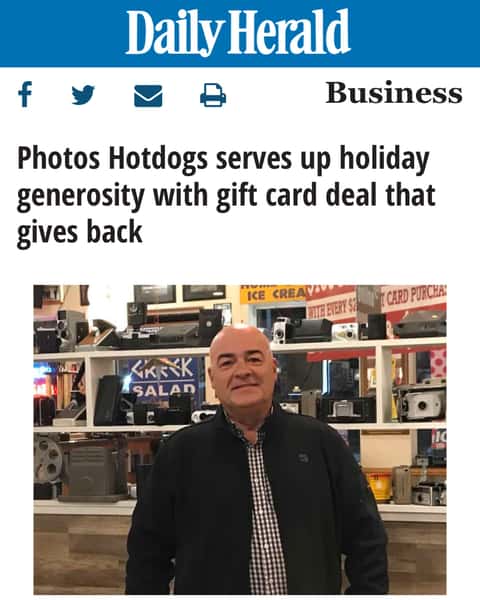 Daily Herald Feature, titledPhotos Hotdogs serves up holiday generosity with gift card deal that gives back