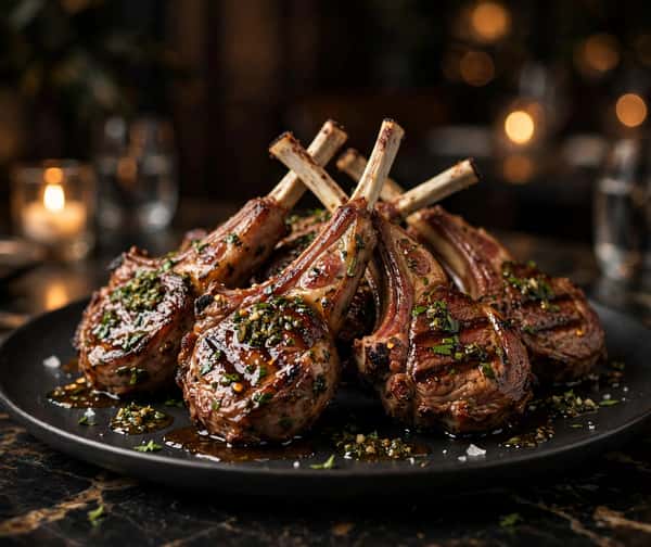 Grilled lamb lollipops plated elegantly