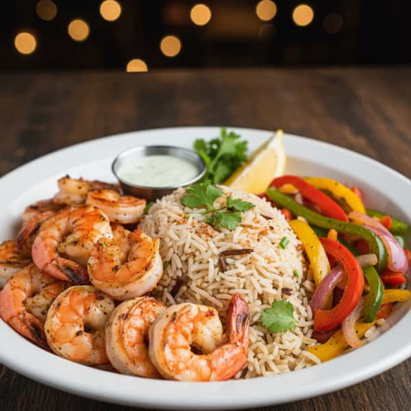Grilled Shrimp & Rice with Mixed Green Beans