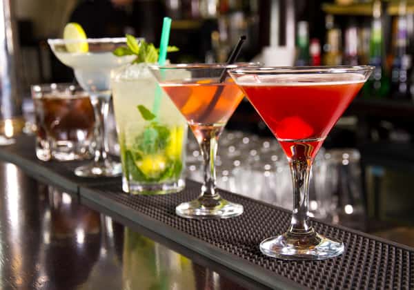 Mixed drinks on a bar