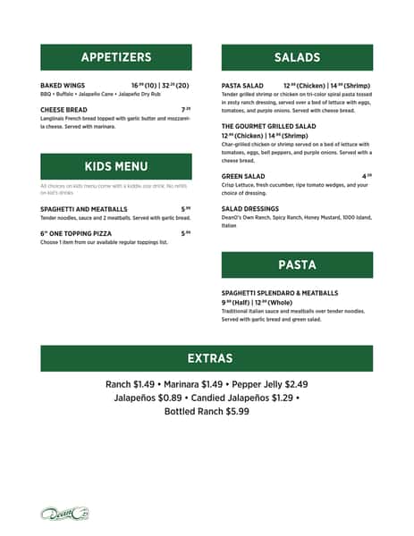 1st page of Deanos Henderson's Menu