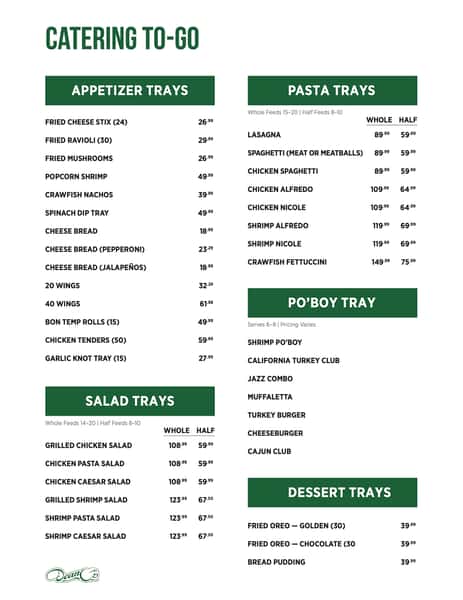 Deanos Catering Menu