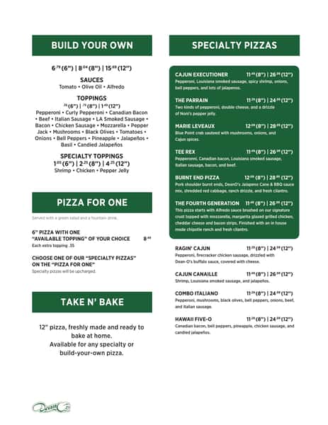 2nd page of Deano's Henderson's menu