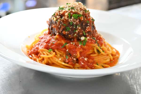 Spaghetti Marinara + Giant Meatball