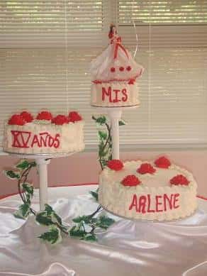 three seperate cakes being displayed