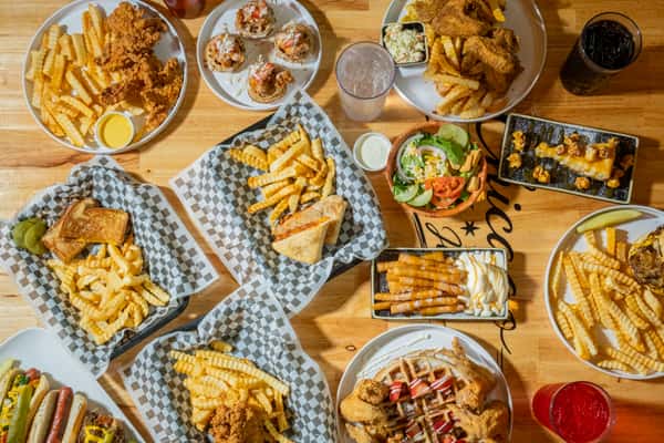 Variety of American favorites including burgers, fries, wings, sliders and more