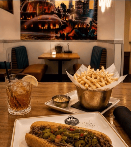 Fries, hotdogs and drinks