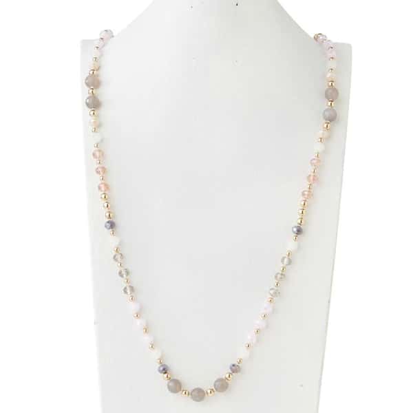 Multi Faceted Bead Pink, Grey & Gold Necklace
