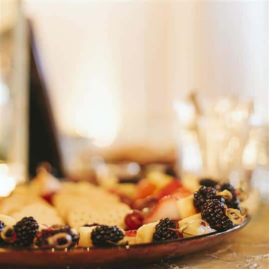 skewers with cheese, blackberries and strawberries
