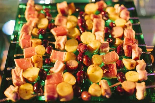 skewer with olives and meat