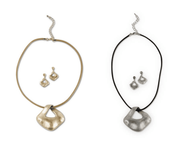 Matte Gold Triangle & Leather strap Necklace with matching Earrings