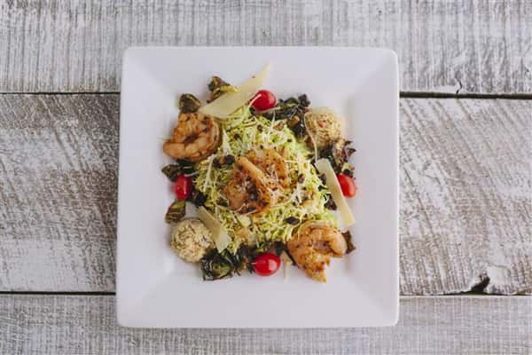 Shrimp dish on square plate
