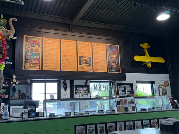 Restaurant interior with glass display