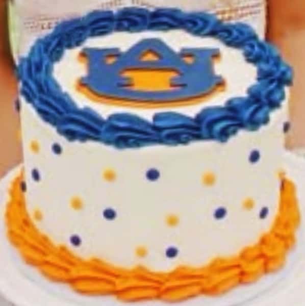 7" Graduation Cake with Dots & School Logo
