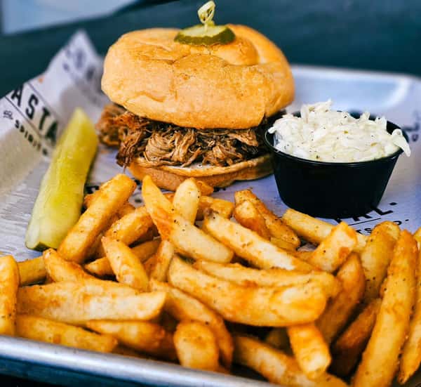 pulled pork sandwich & fries