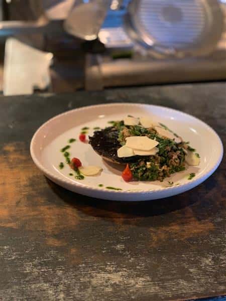 Portabella Mushroom topped with pesto and mozzarella