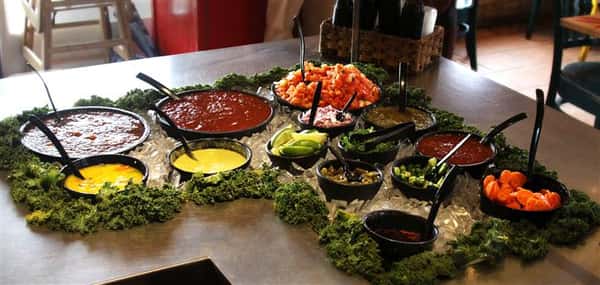 Mexican style food laid out buffet style
