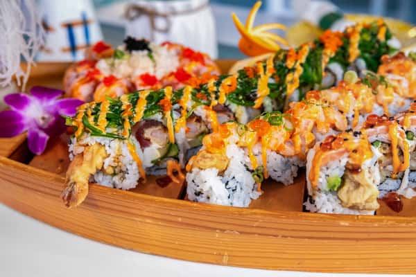 up close sushi boat