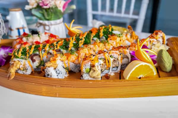 an arrangement of sushi rolls