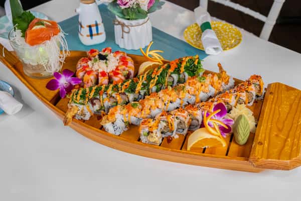 sushi boat with sushi on top