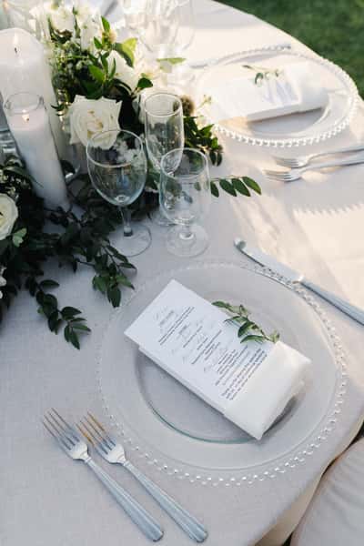 silver and clear place setting
