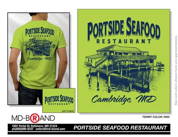 Kiewi color T-shirt with a stamp of the restaurant on its back