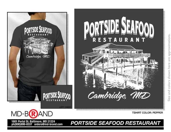 Pepper color T-shirt with a stamp of the restaurant on its back