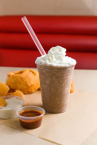 milkshake and onion rings