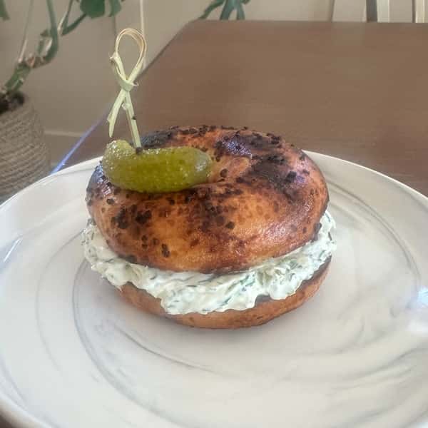 Dill Pickle Cream Cheese Bagel