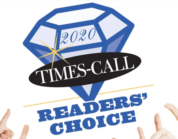 A proud display of local recognition featuring the Times-Call Readers' Choice award. This accolade highlights the restaurant's commitment to exceptional food, outstanding service, and being a favorite dining destination within the community.