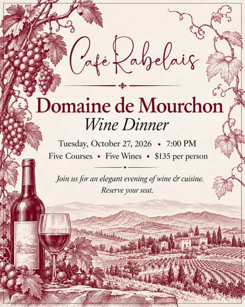 A little taste of the South of France, right here in Houston. 🍷✨
For one unforgettable evening, we’re bringing the romance of the Rhône Valley to your table.
Join us on Tuesday, October 27, as we celebrate the exceptional wines of Domaine de Mourchon, nestled in the picturesque village of Séguret in Southern France.
Five distinctive wines. Five beautifully paired courses. An evening made for savoring every sip, every bite, and every moment.
From delicate seared shrimp with Pastis beurre blanc to savory quail pâté en croûte, tender lamb fillet, and decadent chocolate mousse, each course is designed to bring out the very best in the wines.
Tuesday, October 27 | 7 PM
Five Courses • Five Wines • $135 per person
Good wine. Beautiful food. A little French magic.
🥂 Reservations are limited. Reserve your seat through the link in our bio.
À votre santé!
#CafeRabelais #HoustonFoodie #HoustonWineDinner #FrenchDining #RhoneValleyWines HoustonRestaurants