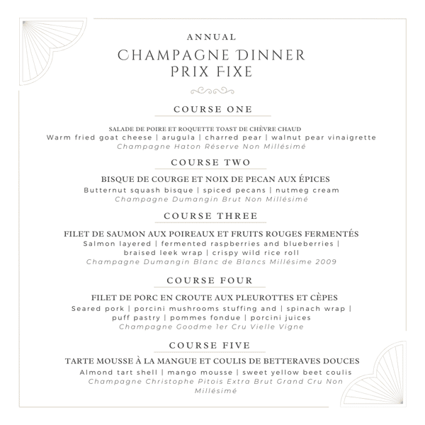 Champagne Dinner Prix Fixe Menu
