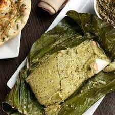 Patra Fish (GF, rice, side saag paneer, salad)