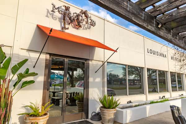 entrance with orange awning