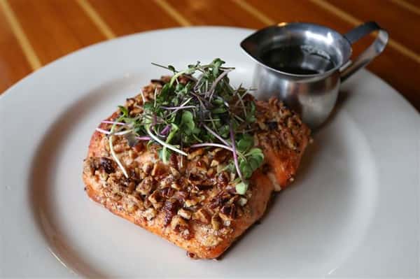 Salmon - Tasmanian king salmon crusted and pan seared finished with a maple bourbon glaze