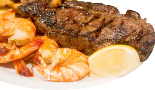 12 oz. New York Steak with Shrimp Scampi combo.