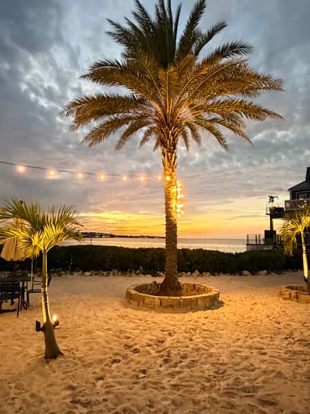 Exterior sunset beach view at restaurant