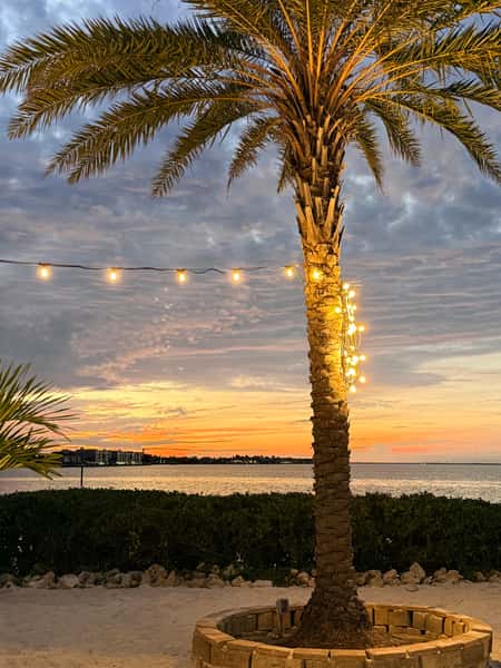 Exterior sunset beach view at restaurant