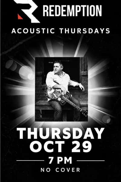 Ian McIver with acoustic guitar promoting his live acoustic performance at Redemption Bar & Grill in Herriman, Utah, October 29 at 7 PM.
