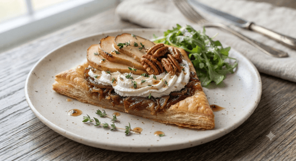 Roasted pear and onion tartlet