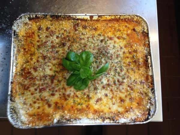 pasta catering tray with garnish