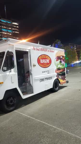 Night shot of food truck in parking lot