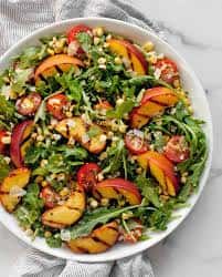 Shaved vegetables salad with peach vinaigrette
