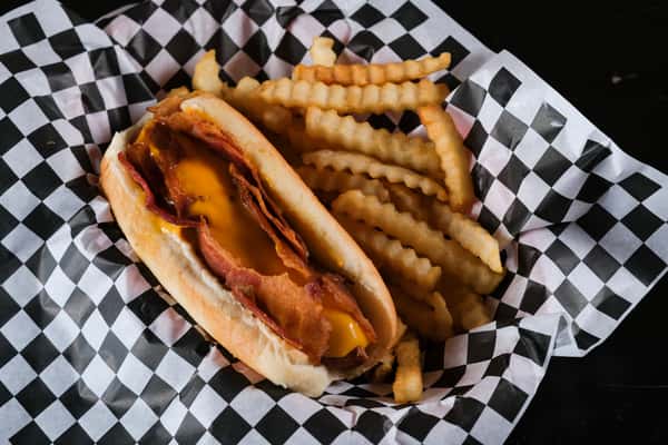 Bacon Cheese Dog with Fries