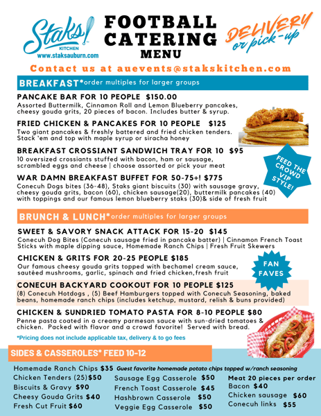 Staks Auburn Football Catering Menu