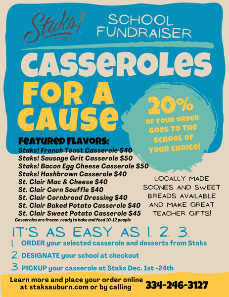 Casseroles for a Cause Pickup from DEC 124! Staks Pancake Kitchen